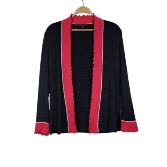 Ming Wang Textured Windowpane Open Front Cardigan - Picture 1 of 5